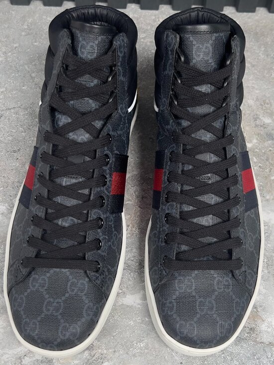 GUCCI Ace Web Supreme GG Monogram Sneakers Gray Leather 8.5 G or 9 US 42.5 EUR main image 4